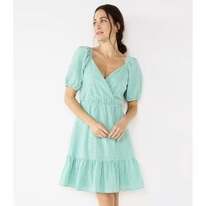 Draper James RSVP Green Gingham Puff Sleeve Ruffle Hem Mini Dress Medium